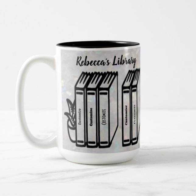 Personalized Book Titles Library Pearl White Two-Tone Coffee Mug (Left)