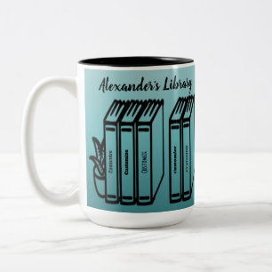 Personalized Book Titles Library Teal Two-Tone Coffee Mug