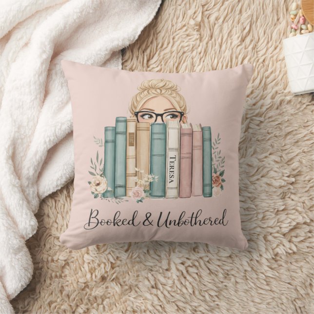 Personalized Booked and Unbothered Book Lover Throw Pillow (Blanket)