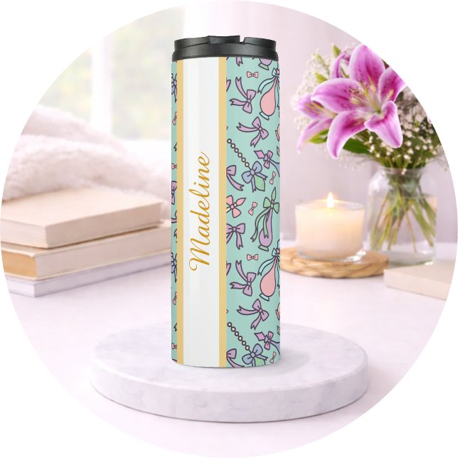 Personalized Bookish Girly Cute Bow Name Perfume Thermal Tumbler (Creator Uploaded)