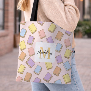 Personalized Bookish Girly Pink Book Cute Name Tote Bag