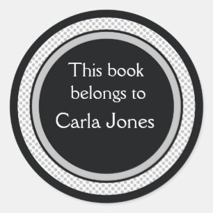 Personalized Bookplates:Black And Grey Polka Dots Classic Round Sticker