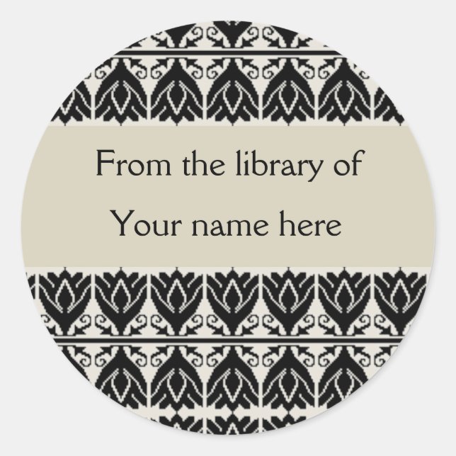 Personalized Bookplates - Black Damask Classic Round Sticker (Front)