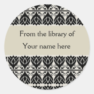 Personalized Bookplates - Black Damask Classic Round Sticker