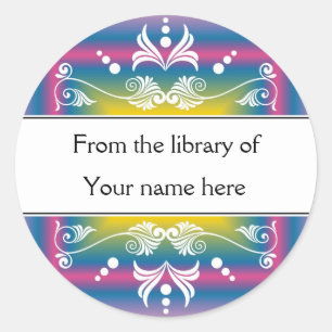 Personalized Bookplates - Colourful Flourishes Classic Round Sticker