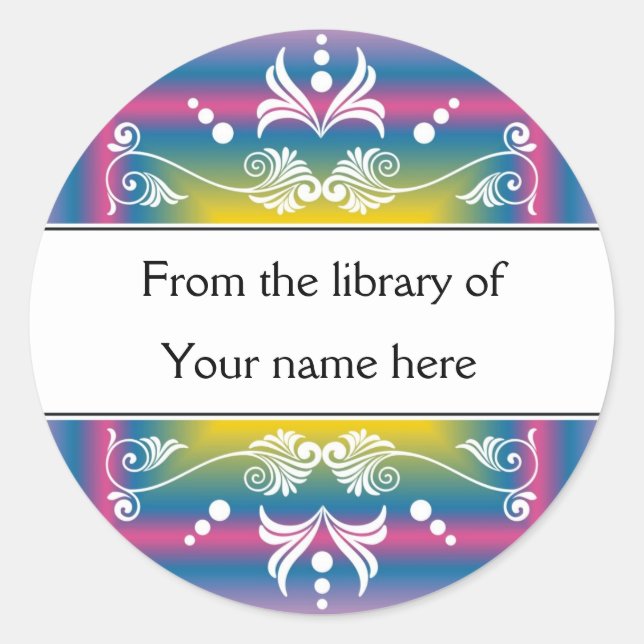 Personalized Bookplates - Colourful Flourishes Classic Round Sticker (Front)