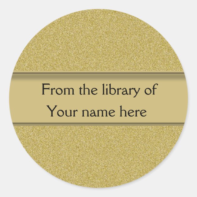 Personalized Bookplates | Gold Glitter Classic Round Sticker (Front)