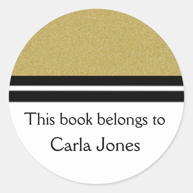 Personalized Bookplates | Gold Glitter Classic Round Sticker (Front)