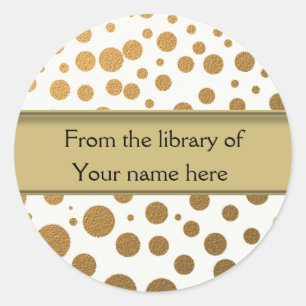 Personalized Bookplates   Gold Glitter Dots Classic Round Sticker