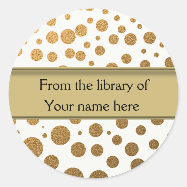 Personalized Bookplates | Gold Glitter Dots Classic Round Sticker (Front)