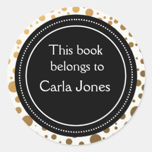 Personalized Bookplates   Gold Glitter Dots Classic Round Sticker