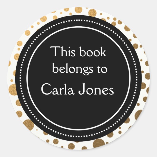 Personalized Bookplates | Gold Glitter Dots Classic Round Sticker (Front)