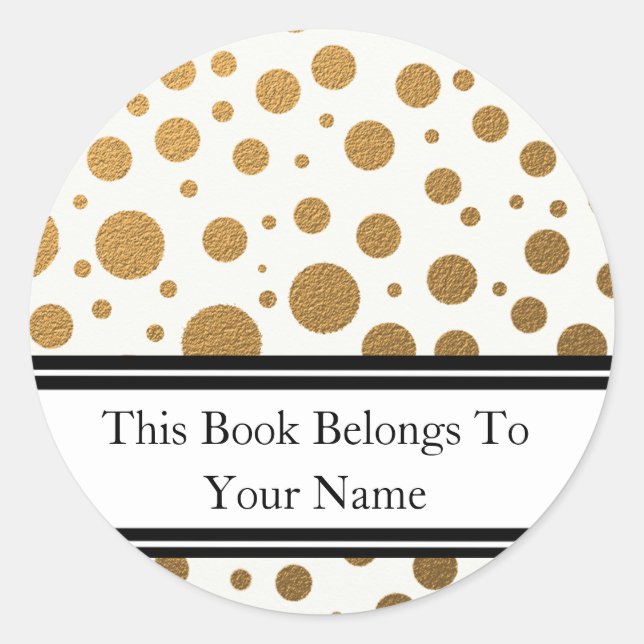 Personalized Bookplates | Gold Glitter Dots Classic Round Sticker (Front)