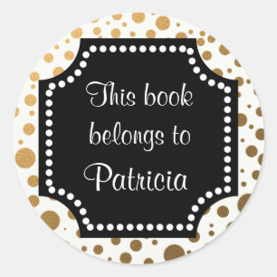 Personalized Bookplates   Gold Glitter Dots Classic Round Sticker
