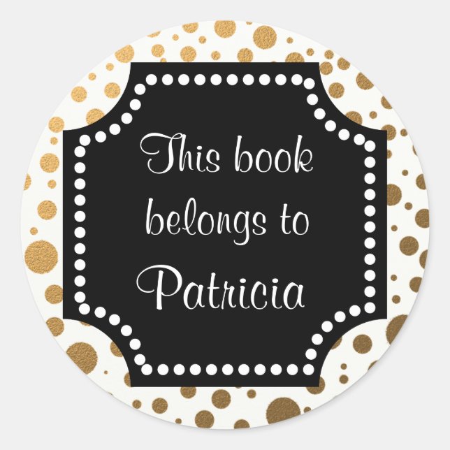 Personalized Bookplates | Gold Glitter Dots Classic Round Sticker (Front)
