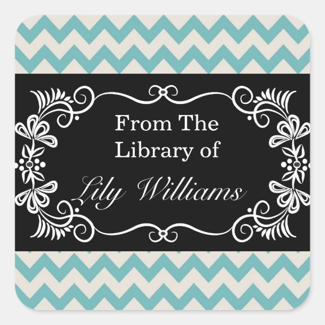 Personalized Bookplates - Mint Chevron Pattern Square Sticker (Front)