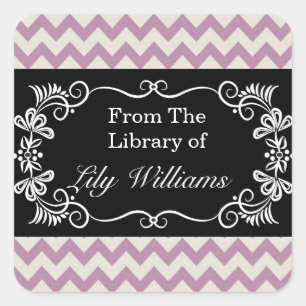 Personalized Bookplates - Purple Chevron Pattern Square Sticker