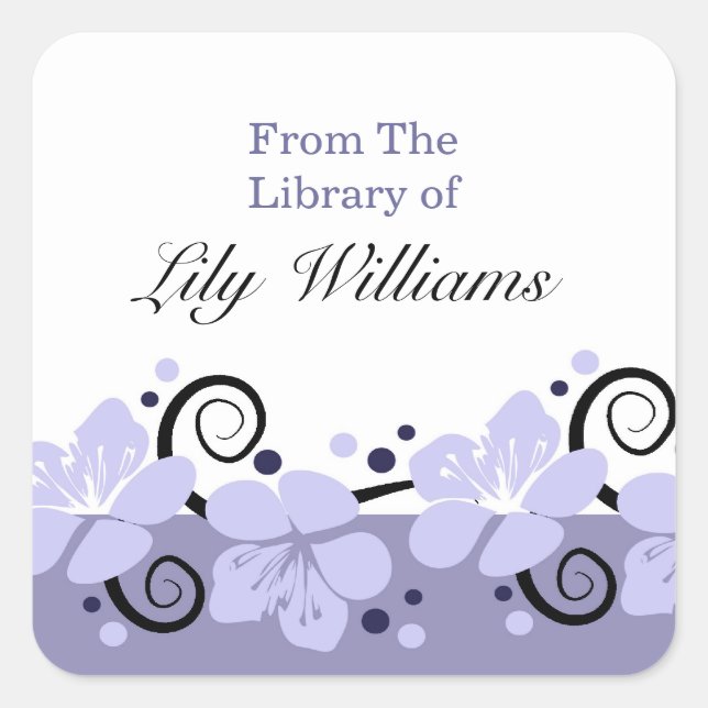 Personalized Bookplates -  Purple Flowers Square Sticker (Front)