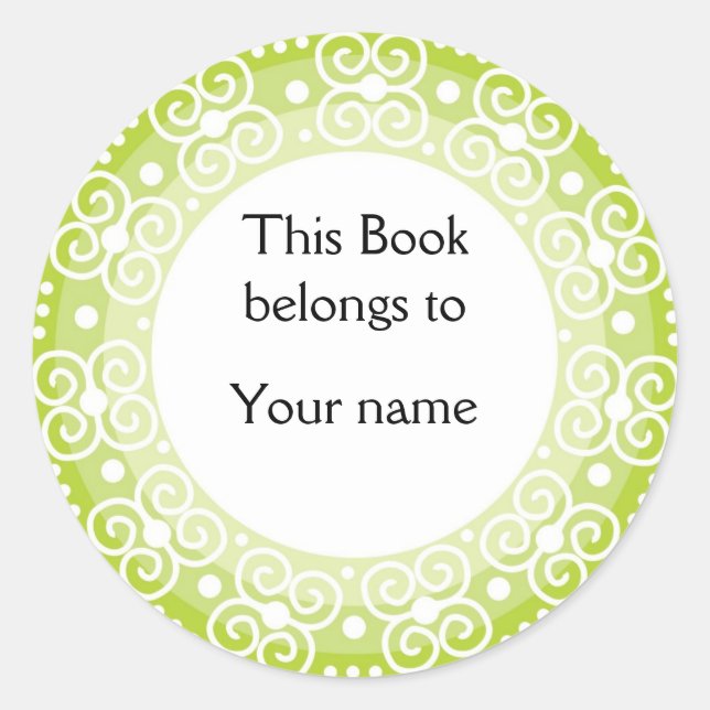 Personalized Bookplates :: Swirls & Dots Classic Round Sticker (Front)
