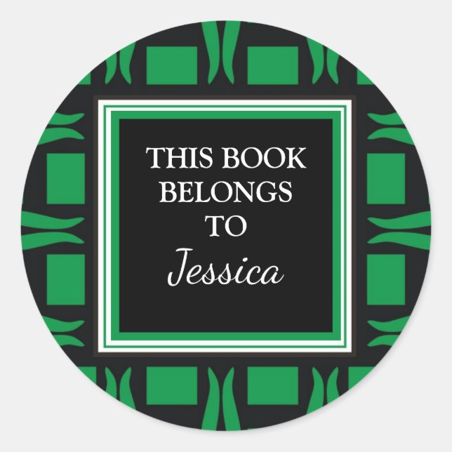 Personalized Bookplates This Book Belongs To Green Classic Round Sticker (Front)
