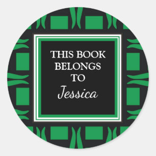 Personalized Bookplates This Book Belongs To Green Classic Round Sticker