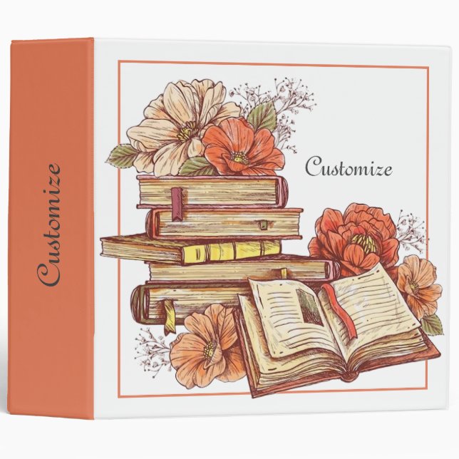 Personalized Books And Flowers   Binder (Front/Spine)