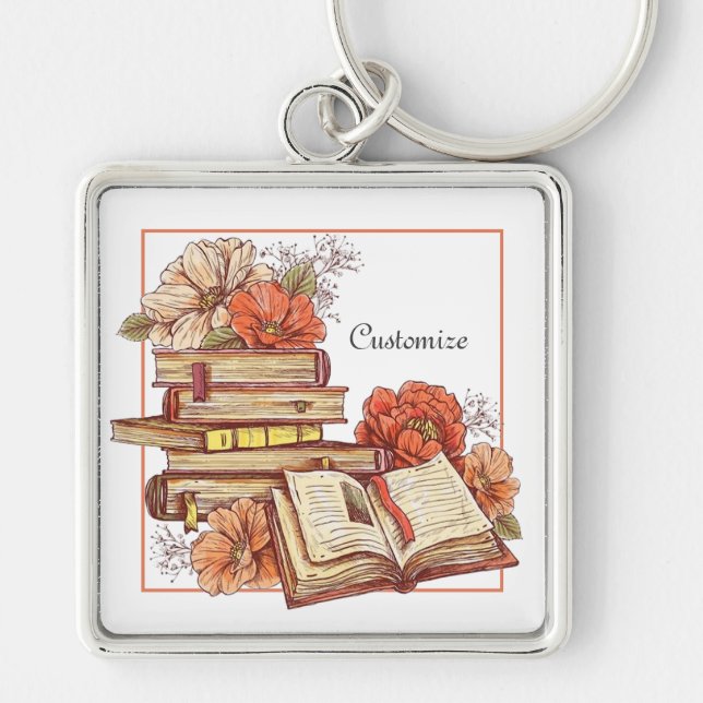 Personalized Books And Flowers   Keychain (Front)
