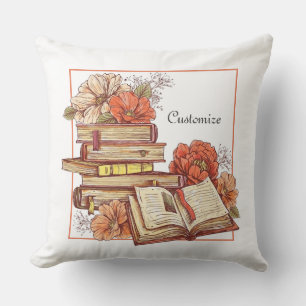 Personalized Books And Flowers   Throw Pillow