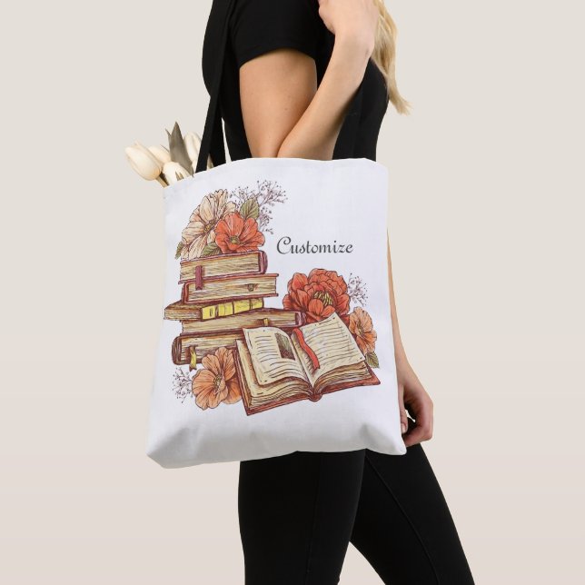 Personalized Books And Flowers   Tote Bag (Close Up)