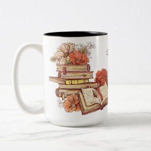 Personalized Books And Flowers Two-Tone Coffee Mug
