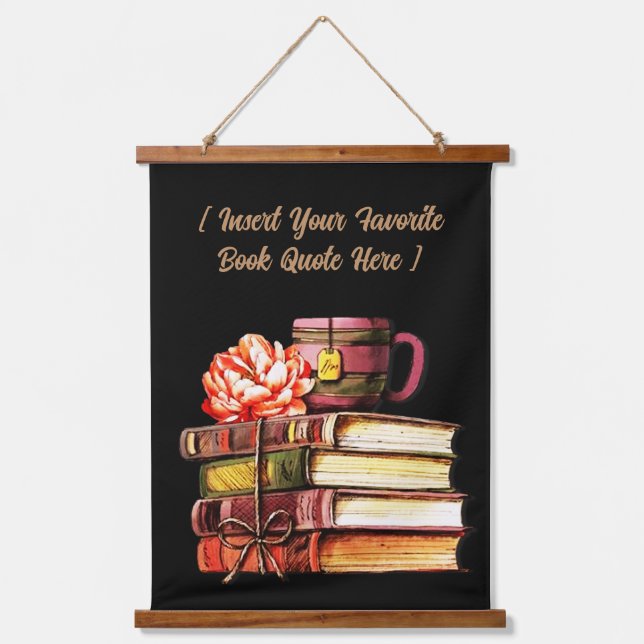 Personalized Books And Tea Black Hanging Tapestry (Front)