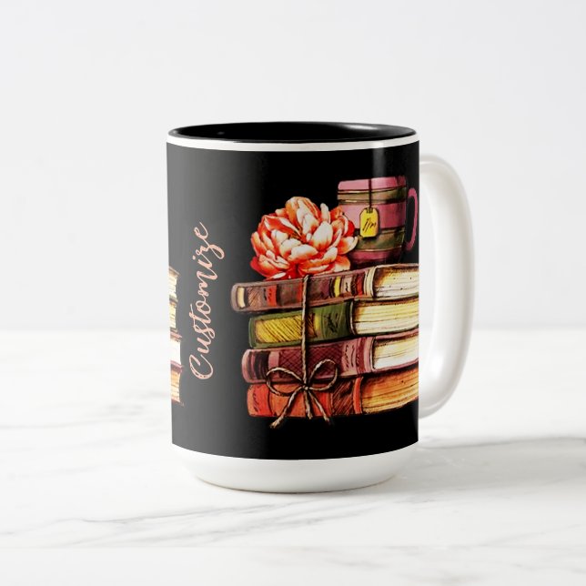 Personalized Books And Tea  Two-Tone Coffee Mug (Front Right)