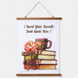 Personalized Books And Tea White Hanging Tapestry