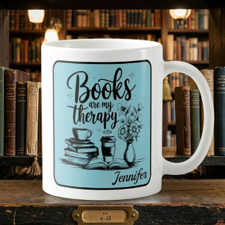 Personalized Books Are My Therapy Bookworms Blue Coffee Mug