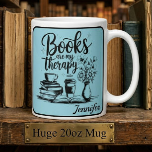 Personalized Books Are My Therapy Bookworms Blue Large Coffee Mug