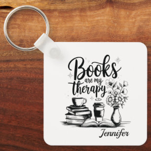 Personalized Books Are My Therapy Bookworms Keychain