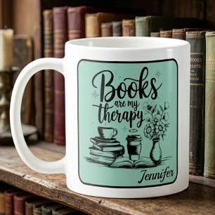 Personalized Books Are My Therapy Bookworms Mint Coffee Mug