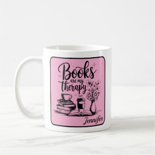 Personalized Books Are My Therapy Bookworms Pink Coffee Mug