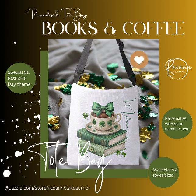  Personalized Books, Coffee & Shamrocks Tote Bag (Creator Uploaded)