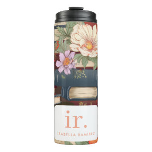 Personalized Books & Flowers with Name & Monogram Thermal Tumbler