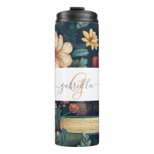 Personalized Books & Flowers with Name & Monogram Thermal Tumbler
