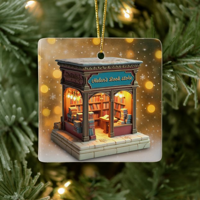 Personalized Bookstore Christmas Ceramic Ornament (Tree)