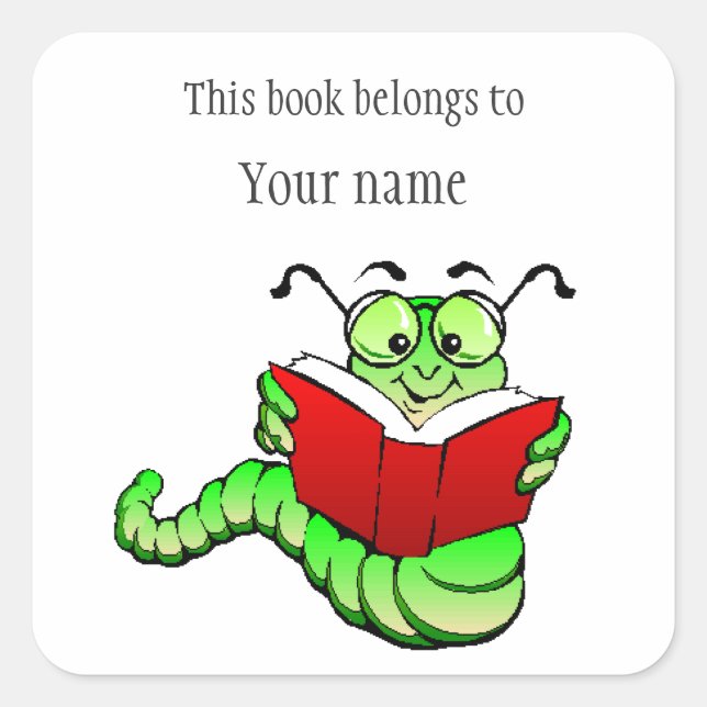Personalized Bookworm Bookplate Sticker (Front)