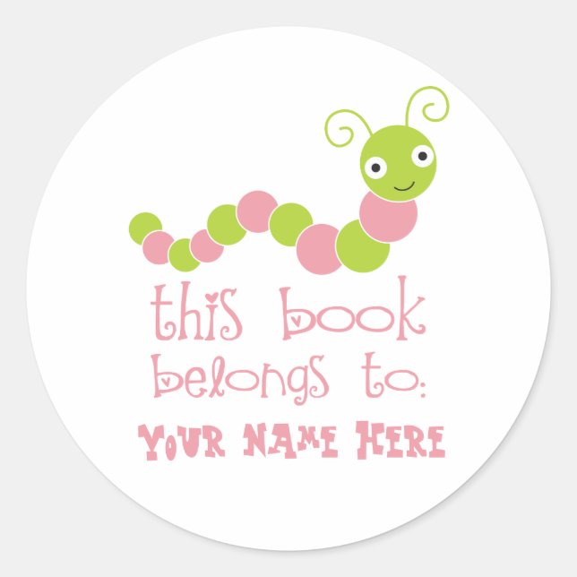 Personalized Bookworm Bookplate Stickers (Front)