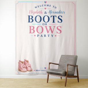 Personalized Boots or Bows Gender Reveal Backdrop Tapestry