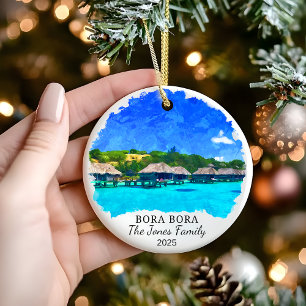 Personalized Bora Bora Ornament, French Polynesia Ceramic Ornament