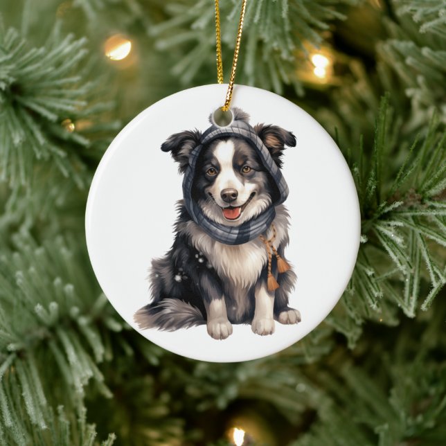 Personalized Border Collie Dog Art Ceramic Ornament (Tree)