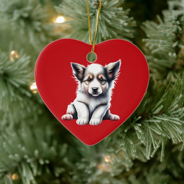 Personalized Border Collie Puppy Christmas Red Ceramic Ornament (Tree)