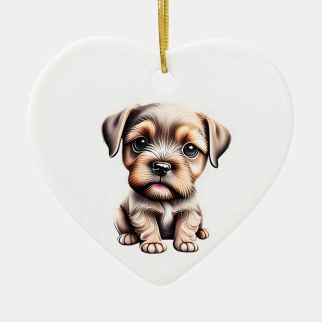 Personalized Border Terrier Puppy Ceramic Ornament (Front)