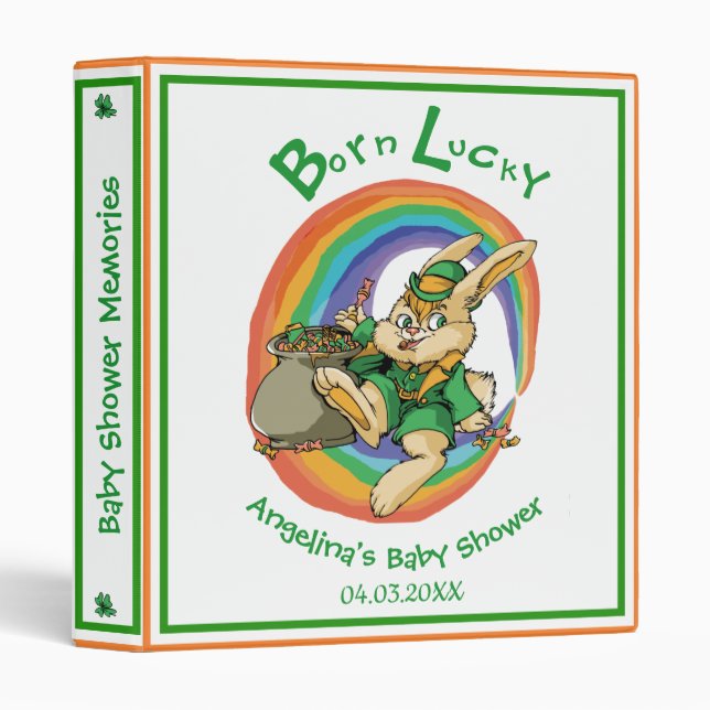 Personalized Born Lucky Saint Patrick Baby Shower Binder (Front/Spine)